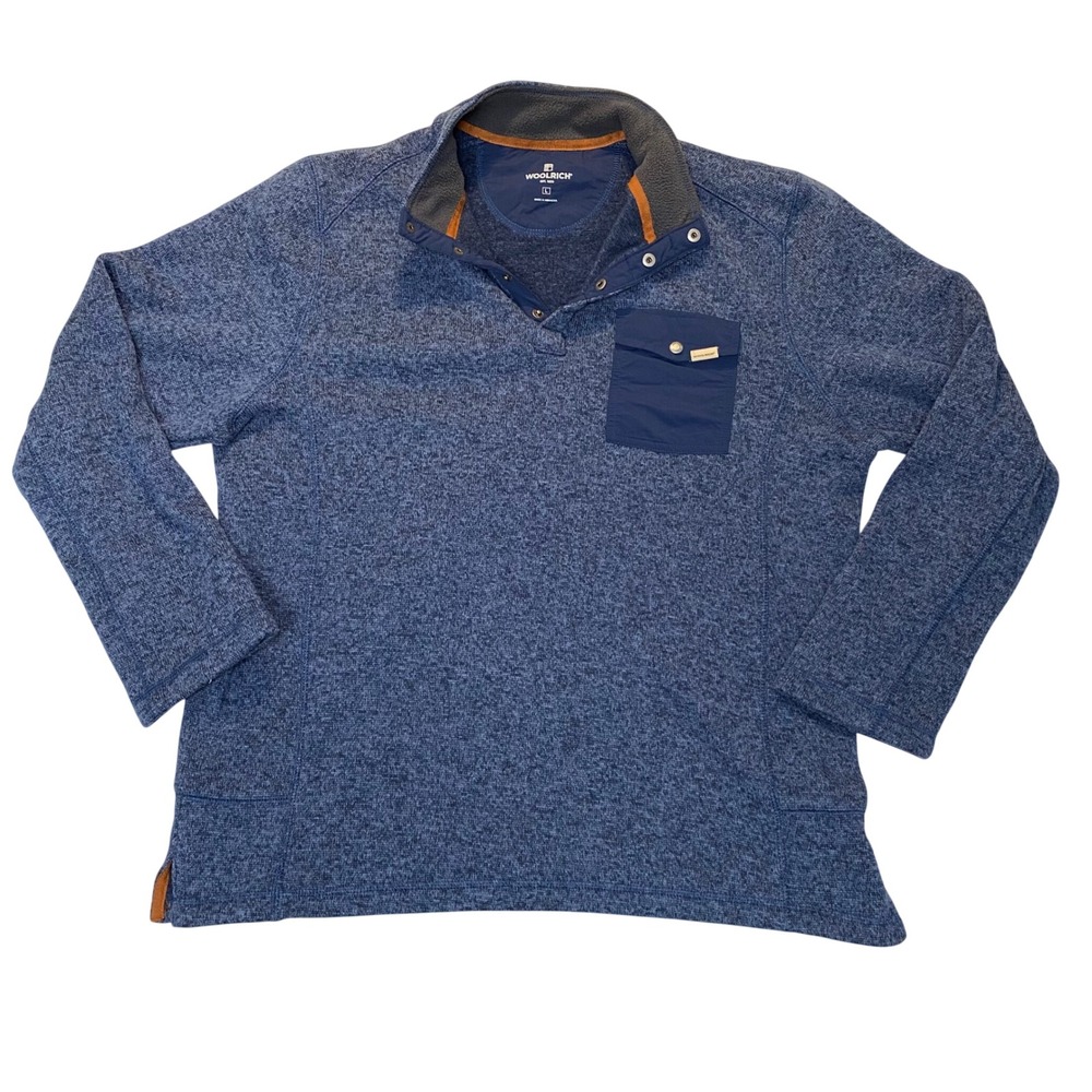 Woolrich Pullover Fleece Pullover Men's Large Blue Snap Neck Outdoor